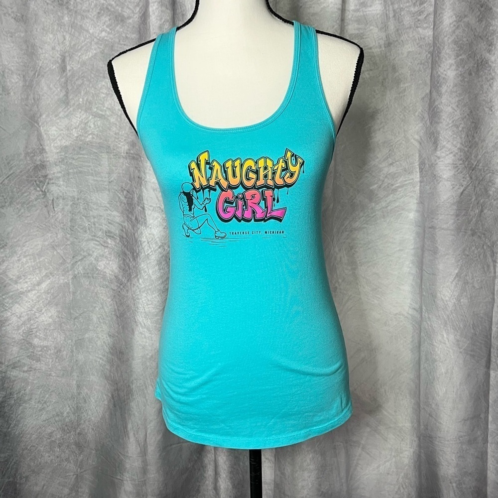 Right Brain Brewery Naughty Girl Turquoise Racerback Tank Top - Small